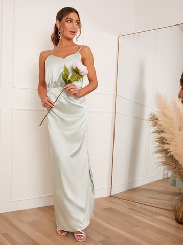 Satin Cami Strap Maxi Dress in Mint