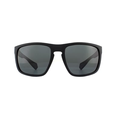Polaroid Rectangle Mens Matte Black Grey Polarized Sunglasses