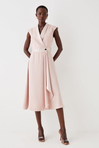 Sleeveless Tux Wrap Fluid Midi Dress