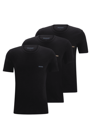 Men's Hugo 3 Pack of Cotton Underwear T-Shirts in Black
