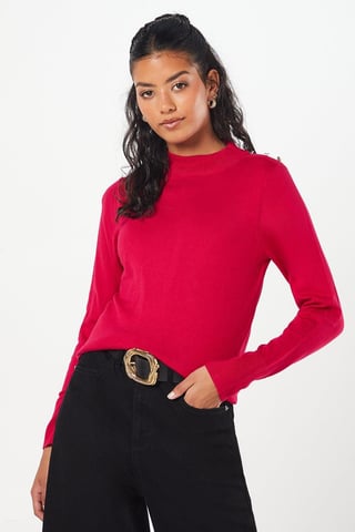 High Neck Button Shoulder Jumper