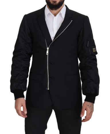 Dolce & Gabbana Svart Ull Helt Zip Långärmad Herrjacka