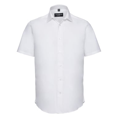 Russell Collection Mens Stretch Fitted Short-Sleeved Shirt (White)