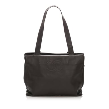 Vintage Chanel CC Lambskin Leather Tote Bag Black