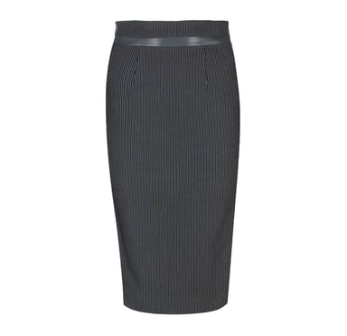 High Waisted Black Pencil Skirt with Leather Detail