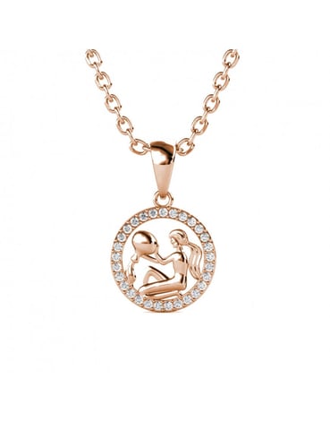 Aquarius Zodiac Pendant - Rose Gold and Crystal