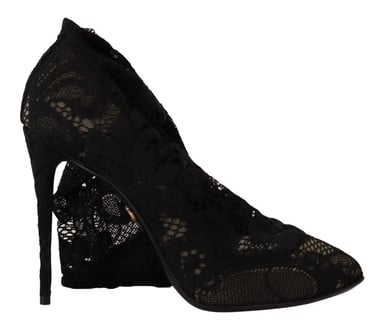 Dolce & Gabbana Women's Black Stretch Socks Taormina Lace Boots Shoes