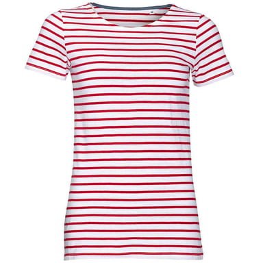 SOLS Womens/Ladies Miles Striped Round Neck T-Shirt (White/Red)