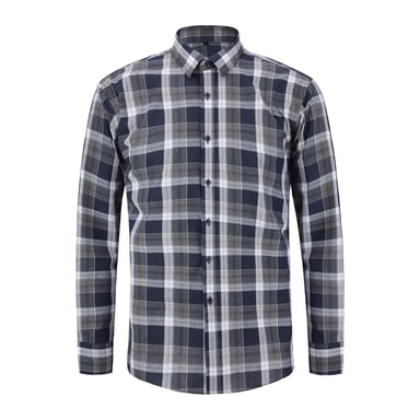 Men's Solid Color Lapel Long Sleeve Shirt Plaid Blue