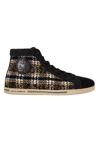 Dolce & Gabbana Men's Beige Brown Wool Cotton High Top Sneakers