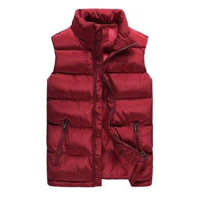 Men's Solid Color Casual Stand Collar Padded Gilets Red