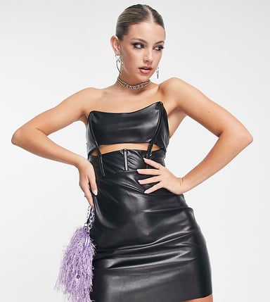 ASYOU PU corset cut out mini dress in black