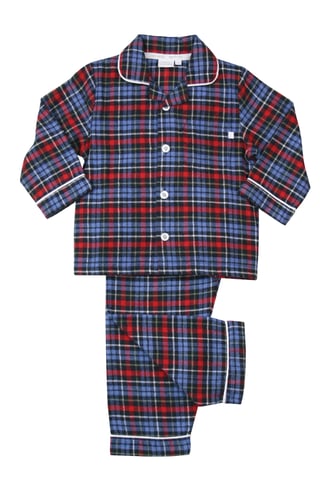 Boys Traditional Cotton Blue and Red Check Pyjama Set