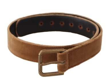 Dolce & Gabbana Women's Brown Velvet Bronze Vintage Logo Metal Buckle Belt