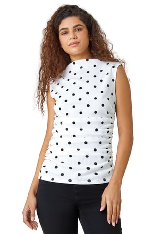 Polka Dot Ruched Stretch Top