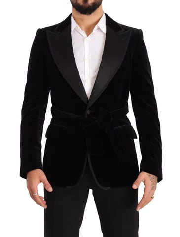 Dolce & Gabbana Herr Svart Sammet Enknäppt Blazer