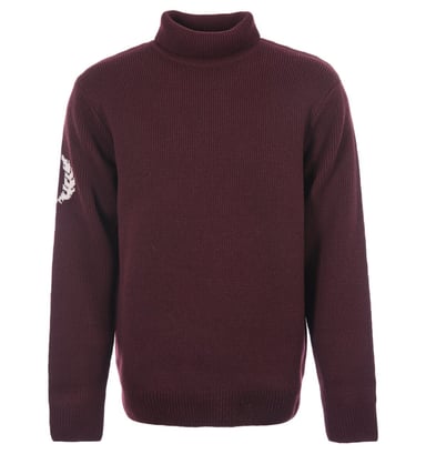 Fred Perry Laurel Wreath Roll Neck Jumper i Burgundy för män