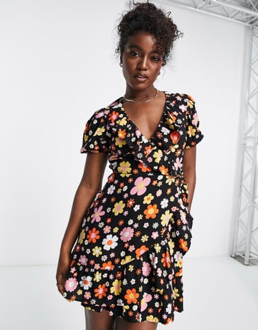 black sofia mini tea dress Miss Selfridge frill wrap in retro floral and twirl farewell-global Baltic Born Womens Valeria Select::Grey