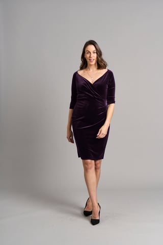 Amber Bardot Bodycon Velvet Dress - Plum