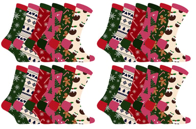 Ladies Christmas Socks | Sock Snob | Womens Colourful Novelty Design Xmas Socks | Gift for Her - 24 Pack