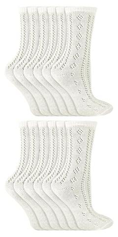 12 Par Multipack Flickor Pelerine Ankle Bomullsstrumpor - Vit