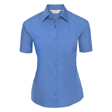 Russell Collection Womens/Ladies Classic Polycotton Easy-Care Short-Sleeved Shirt (Corporate Blue)