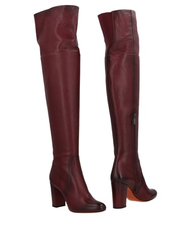 Santoni Maroon Leather Over The Knee Boots