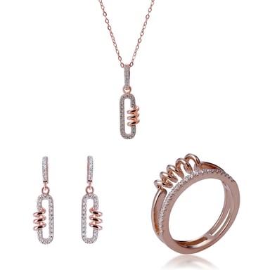 Orphelia 'Gigi' Dames 925 Sterling Zilveren Set: Halsketting + Oorbellen + Ring - Roze SET-7438