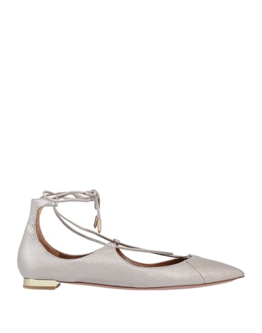 Aquazzura Light Grey Printed Leather Strapped Ballet Flats