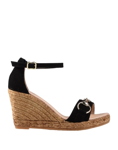Gaimo Black Leather Espadrille Wedges