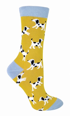 Miss Sparrow - Dames Dog Design BamboeSokken - Dalmatiërs (Geel)