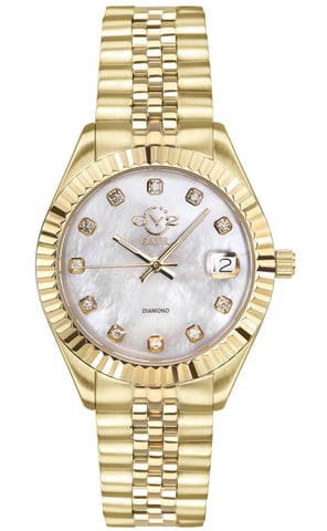 GV2 Napels 12402 Zwitsers quartz geel goud roestvrij staal dameshorloge met diamanten datum
