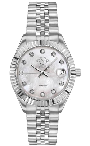 GV2 Napels 12405 Zwitsers quartz roestvrij staal dameshorloge met diamanten datum