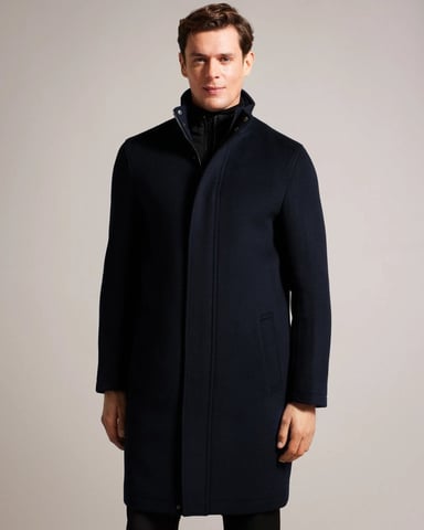 Ted Baker Ederson Mens Wool Blend Funnel Neck Coat