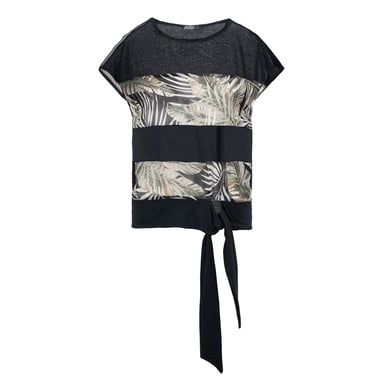 Black Leaf Print Top with Ties