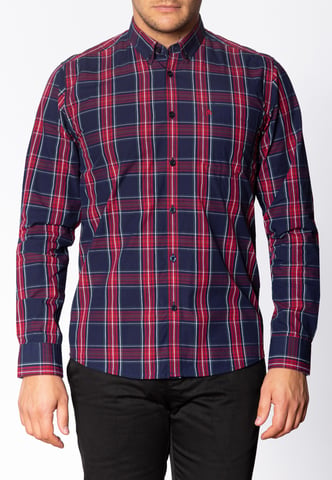 Harcourt Mens Long Sleeve Cotton Shirt With Large Check Pattern In Navy
