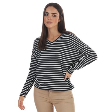 Women's Jacqueline de Yong Harlow LS Tonsy V-Neck Top in Navy