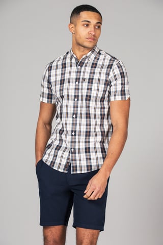 Cotton Short Sleeve Button-Up Checked Shirt