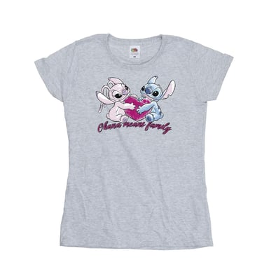 Disney Womens/Ladies Lilo And Stitch Ohana Heart With Angel Cotton T-Shirt (Sports Grey)