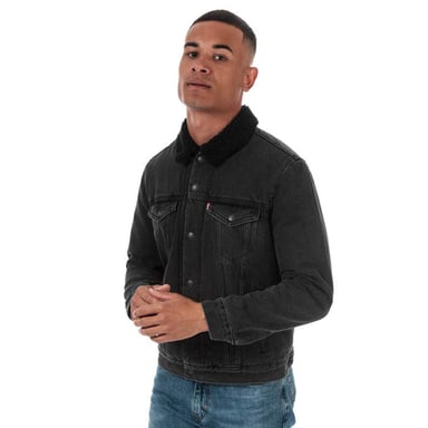 Men's Levis Embossed Logo Sherpa Trucker Jacket in Black