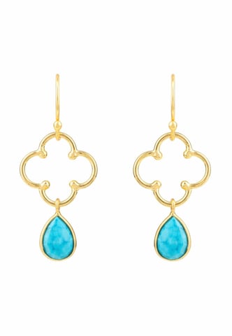 Open Clover Gemstone Drop Earrings Gold Turquoise