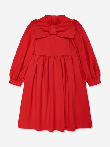 Mama Luma Girls Pleated Bow Dress in Red