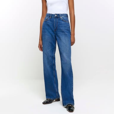 River Island Womens Straight Jeans Blue High Waisted Relaxed