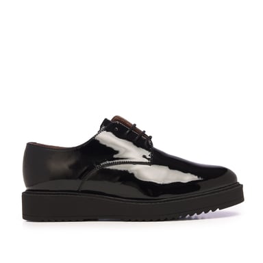 María Barceló Womens Patent Leather Blucher Dress Shoes in Black