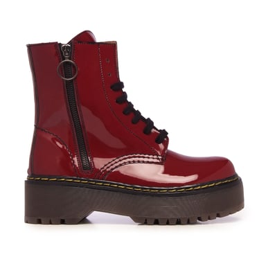 María Barceló Womens Leather Lace-Up Boots in Bordeaux