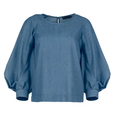 Indigo Top with Bishop Sleeves
