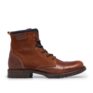 Men's Leather Cuir Boots Winter Shoes Laces in Brown