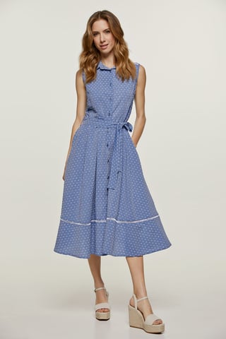 Indigo Polka Dot Button Detail Dress