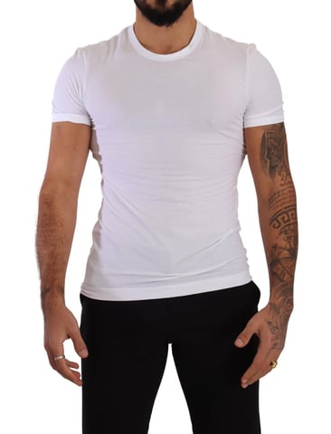 Dolce & Gabbana Men's White Round Neck Cotton Stretch T-shirt