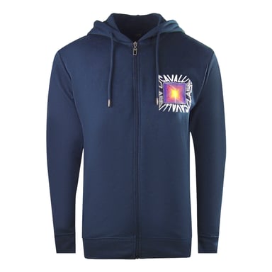 Cavalli Class Aysmmetric Box Design Marinblå Zip-Up Hoodie
